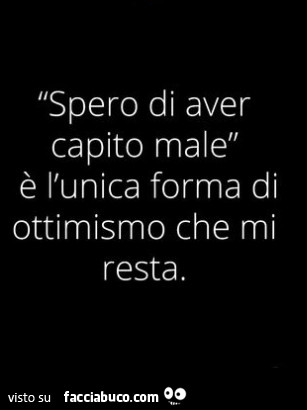 Spero di aver capito male, è l'unica forma di ottimismo che mi resta