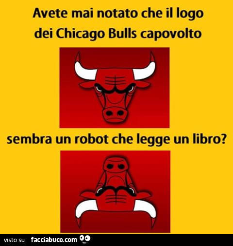 Avete mai notato che il logo dei chicago bulls capovolto sembra un robot che legge un libro?