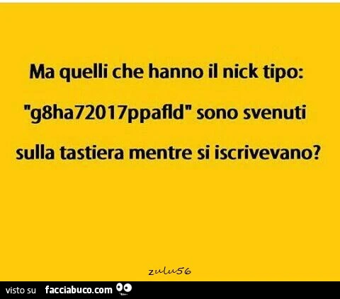 Ma quelli che hanno il nick tipo: g8ha72017ppafld sono svenuti sulla tastiera mentre si iscrivevano?