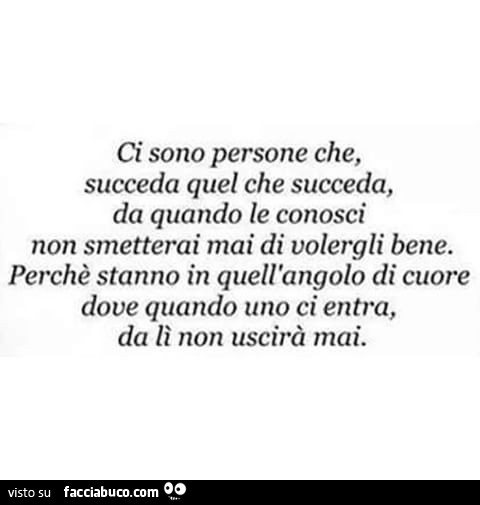 Ci sono persone che, succeda quel che succeda, da quando le conosci non smetterai mai di volergli bene. Perchè stanno in quell'angolo di cuore dove quando uno ci entra, da lì non uscirà mai