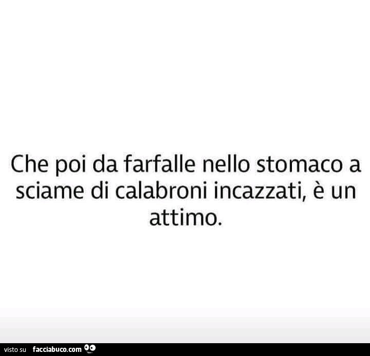 Che poi da farfalle nello stomaco a sciame di calabroni incazzati, è un attimo