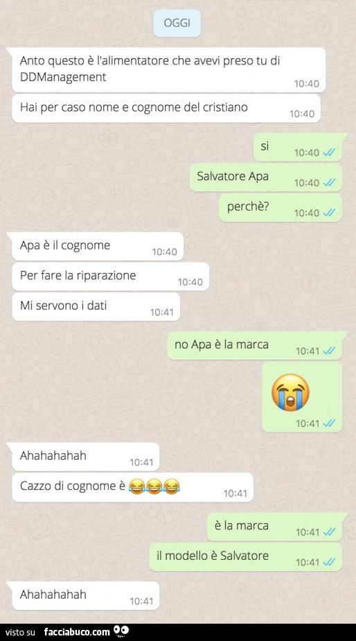 Anto questo è l'alimentatore che avevi preso tu di ddmanagement hai per caso nome e cognome del cristiano. Si Salvatore Apa perchè?