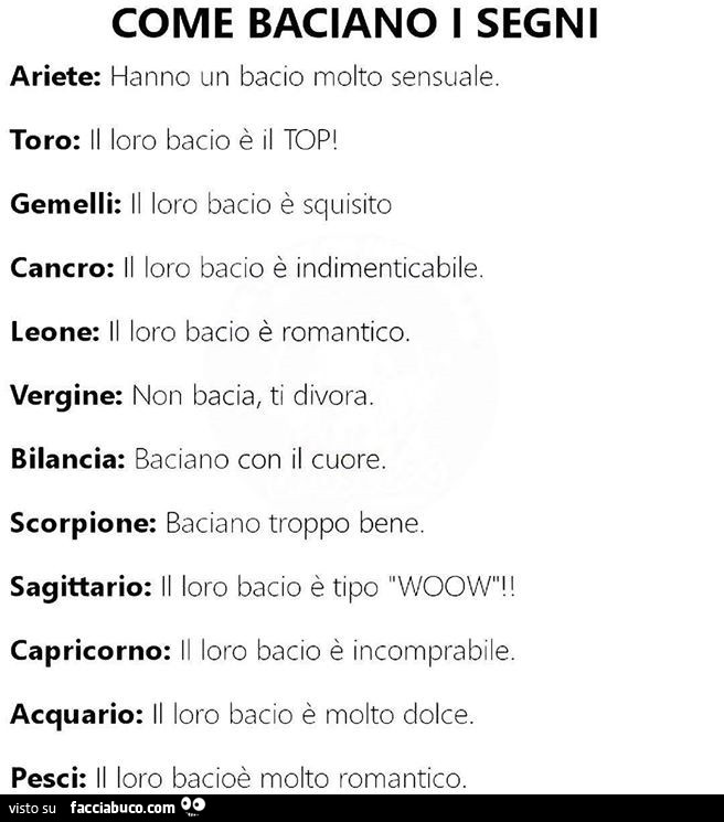 Come baciano i segni