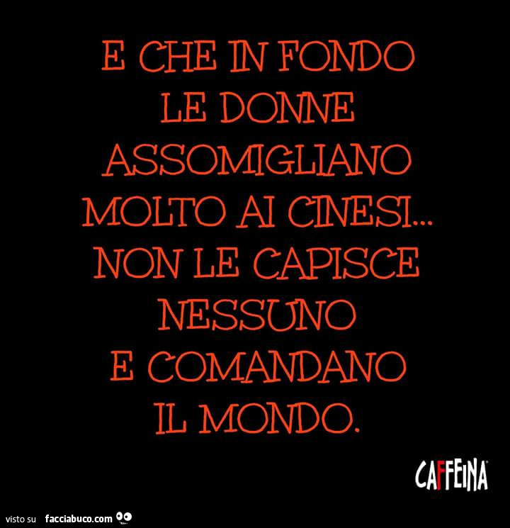 E che in fondo le donne assomigliano molto ai cinesi… non le capisce nessuno e comandano il mondo