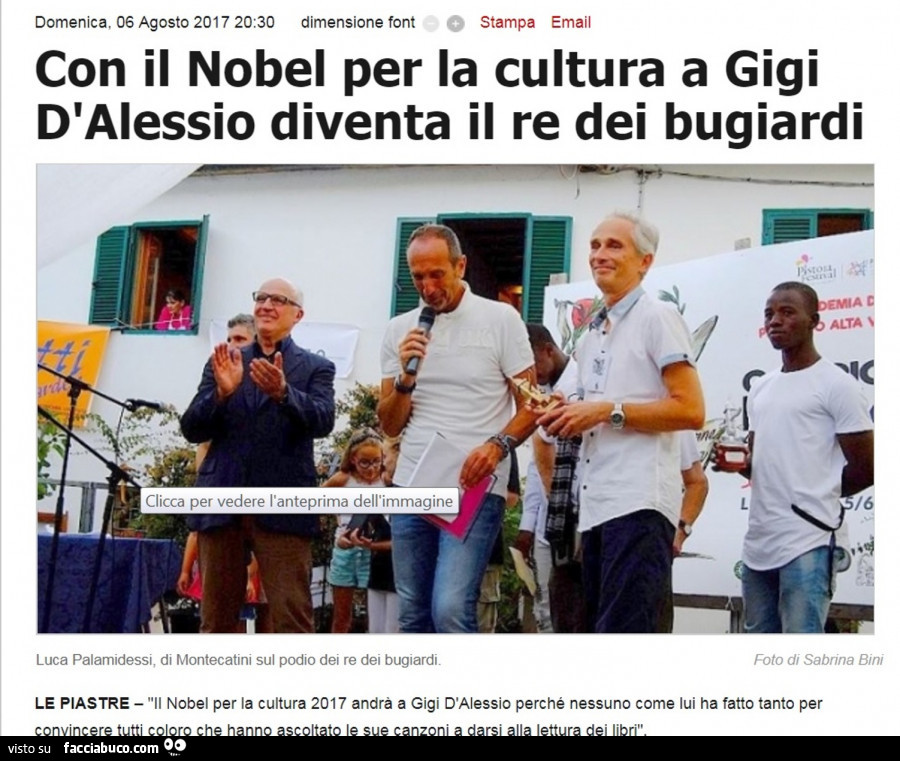 Con il nobel per la cultura a Gigi D'Alessio diventa il re dei bugiardi clicca