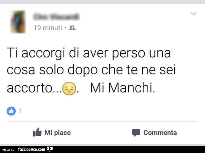 Ti accorgi di aver perso una cosa solo dopo che te ne sei accorto. Mi manchi