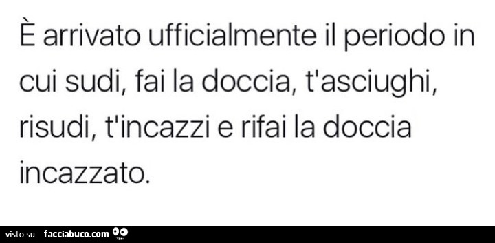 È arrivato ufficialmente il periodo in cui sudi, fai la doccia, t'asciughi, risudi, t'incazzi e rifai la doccia incazzato