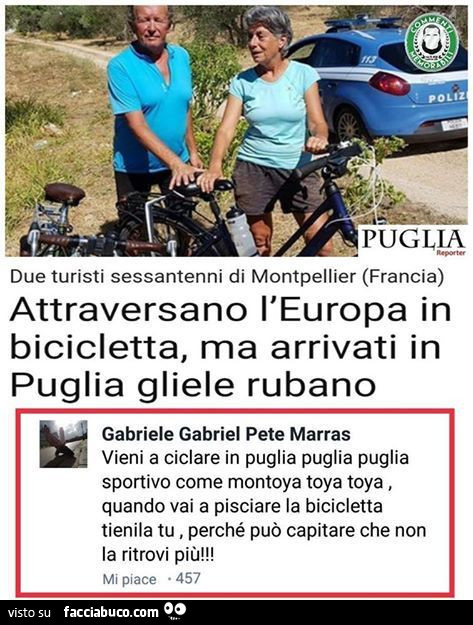 attraversano l'europa.in.bicicletta arrivano in puglia gliela.rubano