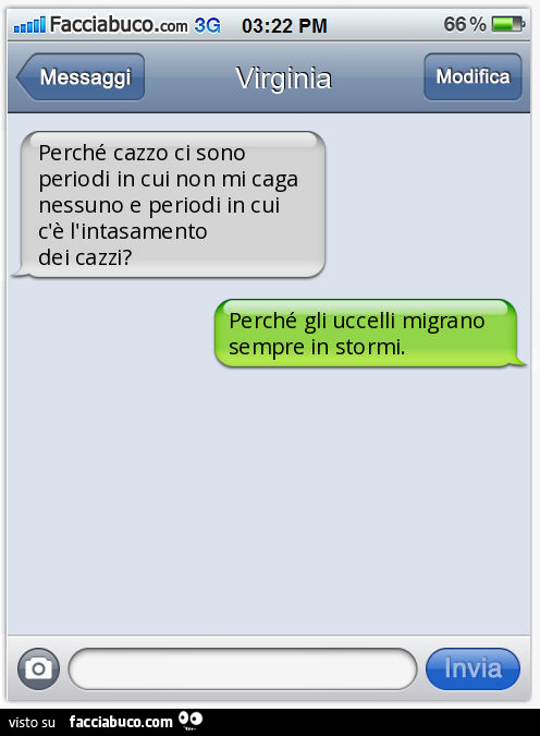 Perché cazzo ci sono periodi in cui non mi caga nessuno e periodi in cui c'è l'intasamento dei cazzi? Perché gli uccelli migrano sempre in stormi