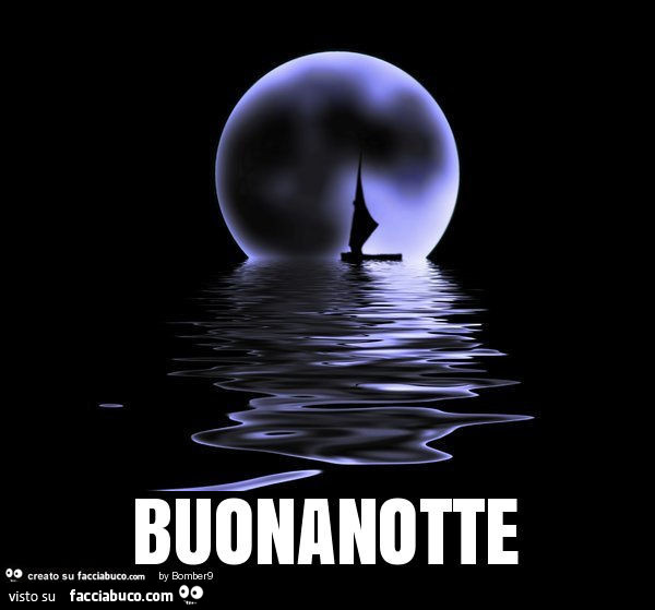 Barca a vela con la luna dietro. Buonanotte