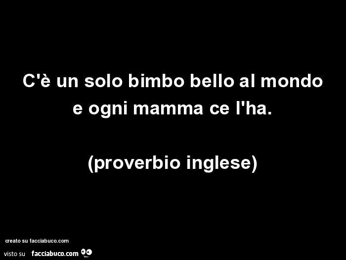 C'è un solo bimbo bello al mondo e ogni mamma ce l'ha. Proverbio inglese