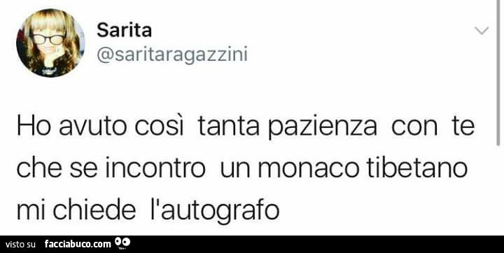 Ho avuto cosi tanta pazienza con te che se incontro un monaco tibetano mi chiede l'autografo