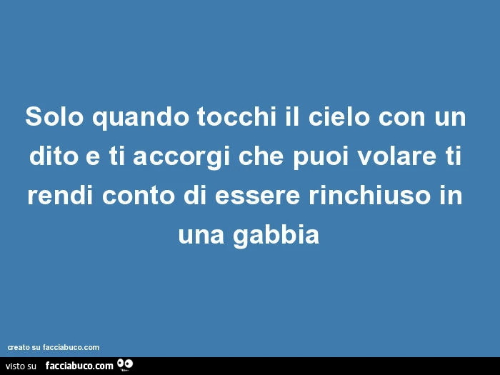 Solo quando tocchi il cielo con un dito e ti accorgi che puoi volare ti rendi conto di essere rinchiuso in una gabbia