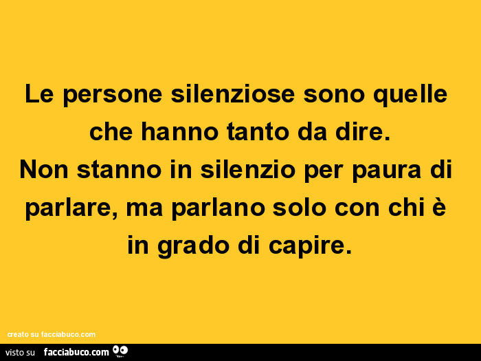 Le persone silenziose sono quelle che hanno tanto da dire. Non stanno in silenzio per paura di parlare, ma parlano solo con chi è in grado di capire