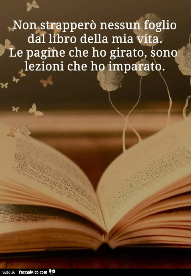 Non strapperò nessun foglio dal libro della mia vita, le pagine che ho girato, sono lezioni che ho imparato