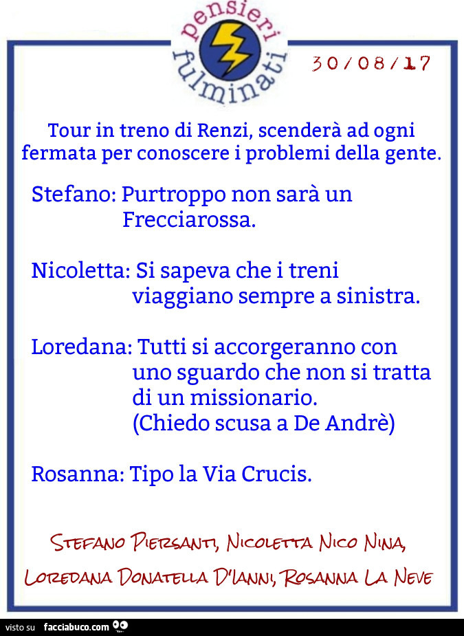 Tour in treno di Renzi, scenderà ad ogni fermata per conoscere i problemi della gente