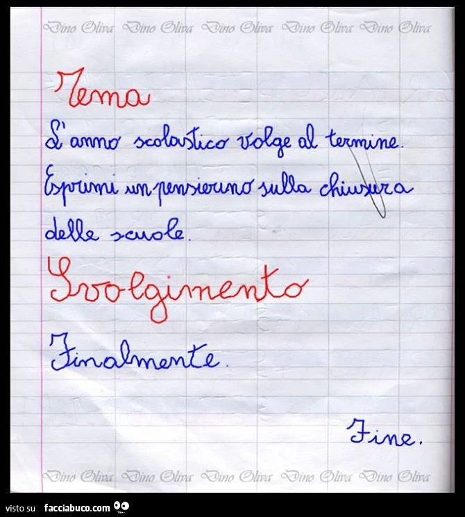 Tema: l'anno scolastico volge al termine. Esprimi un pensierino sulla chiusura delle scuole