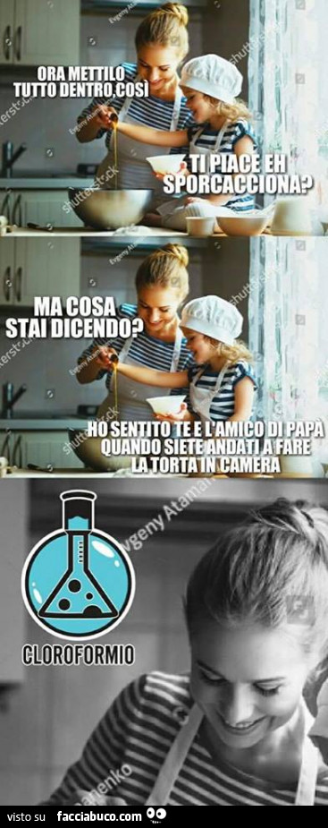 Ora mettilo tutto dentro così. Ti piace eh sporcacciona? Ma cosa stai dicendo? Ho sentito te e l'amico di papà quando siete andati a fare la torta in camera