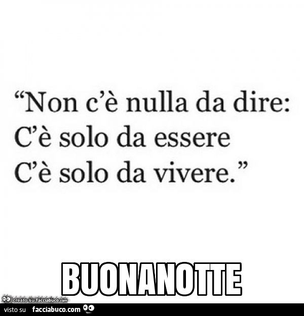 Non c'è nulla da dire: c'è solo da essere c'è solo da vivere. Buonanotte