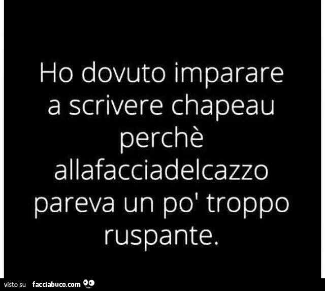 Ho dovuto imparare a scrivere chapeau perchè allafacciadelcazzo pareva un po' troppo ruspante