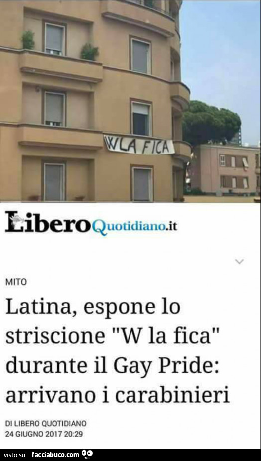 Libero quotidiano. Latina, espone lo striscione w la fica durante il gay pride: arrivano i carabinieri