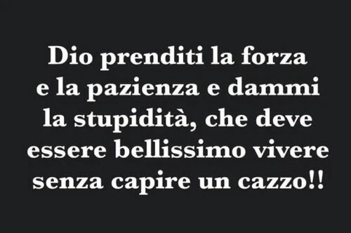 Dio prenditi la forza e la pazienza e dammi la stupidita, che deve essere bellissimo vivere senza capire un cazzo