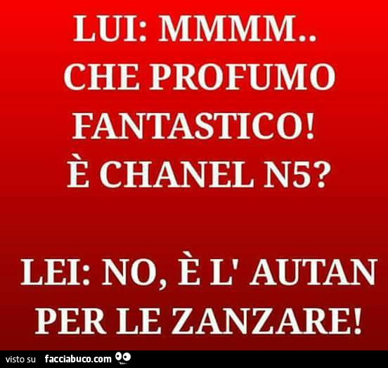 Lui: mmmm che profumo fantastico! È Chanel N5? Lei: no, è l'autan per le zanzare