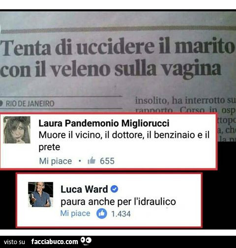 Tenta di uccidere il marito con il veleno sulla vagina. Muore il vicino, il dottore, il benzinaio e il prete. Paura anche per l'idraulico