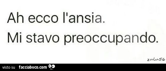 Ah ecco l'ansia. Mi stavo preoccupando