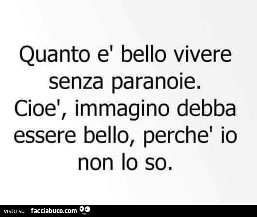 Quanto è bello vivere senza paranoie. Cioè, immagino debba essere bello, perchè io non lo so