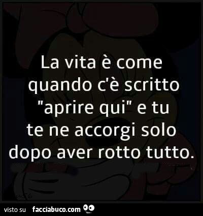 La vita è come quando c'è scritto aprire qui e tu te ne accorgi solo dopo aver rotto tutto