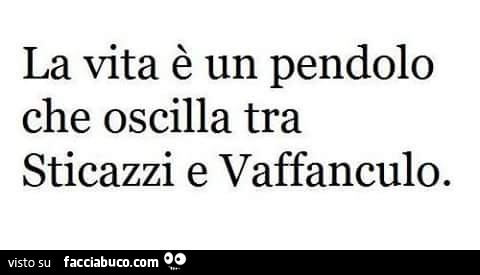 La vita è un pendolo che oscilla tra sticazzi e vaffanculo