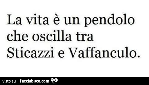 La vita è un pendolo che oscilla tra sticazzi e vaffanculo