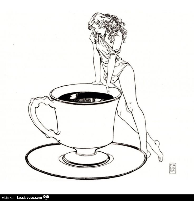 Ragazza sopra tazzina di caffè. By Manara