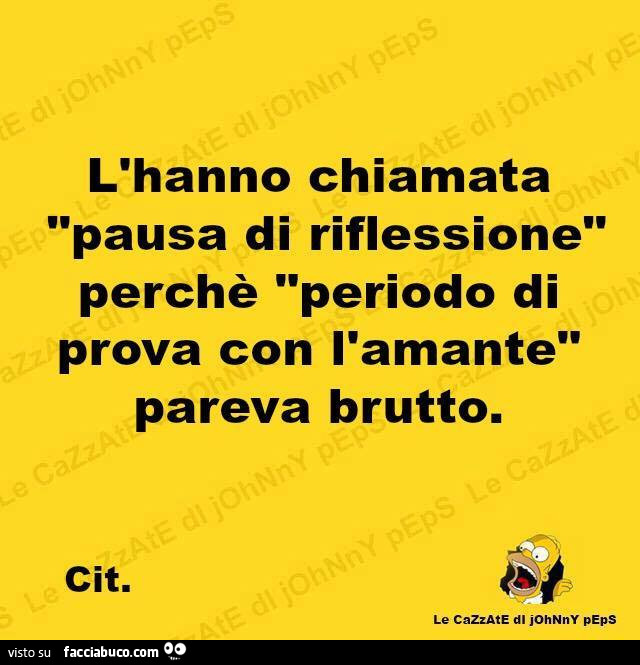 L'hanno chiamata pausa di riflessione perchè periodo di prova con l'amante pareva brutto
