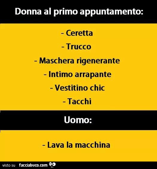 Donna al primo appuntamento: ceretta trucco maschera rigenerante intimo arrapante vestitino chic tacchi uomo: lava la macchina