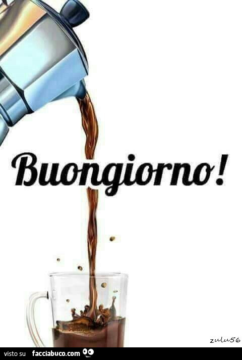 Caffettiera versa il caffè. Buongiorno