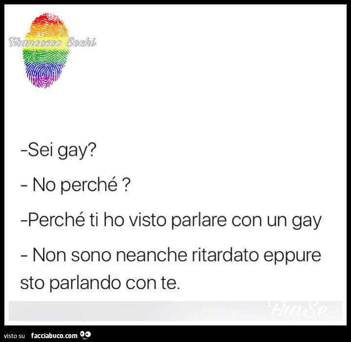 Sei gay? No perché? Perché ti ho visto parlare con un gay non sono neanche ritardato eppure sto parlando con te