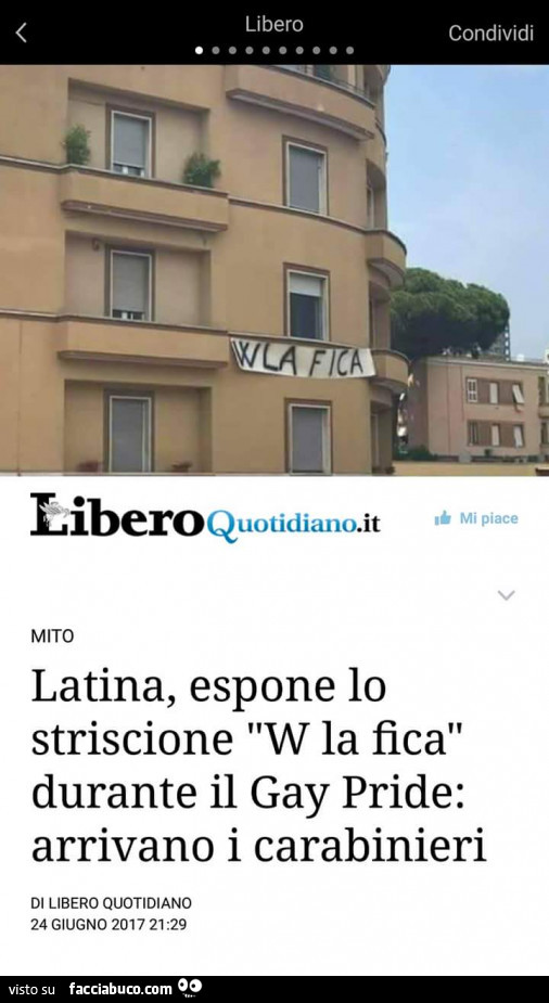 Latina, espone lo striscione w la fica durante il gay pride: arrivano i carabinieri