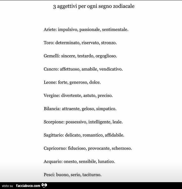 3 aggettivi per ogni segno zodiacale