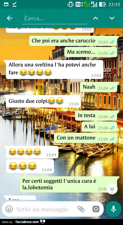 Che poi era anche caruccio ma scemo&hellip; allora una sveltina l'ha potevi anche fare. Naah. Giusto due colpi. In testa, a lui, con un mattone. Per certi soggetti l'unica cura è la lobotomia