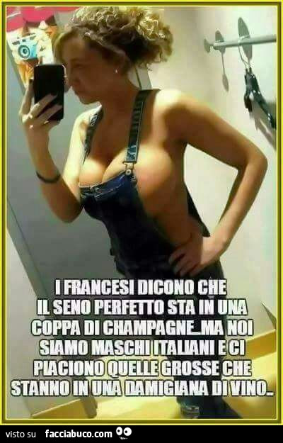 I francesi dicono che il seno perfetto sta in una coppa di champagne, ma noi siamo maschi italiani e ci piacciono quelle grosse stanno in una damigiana di vino