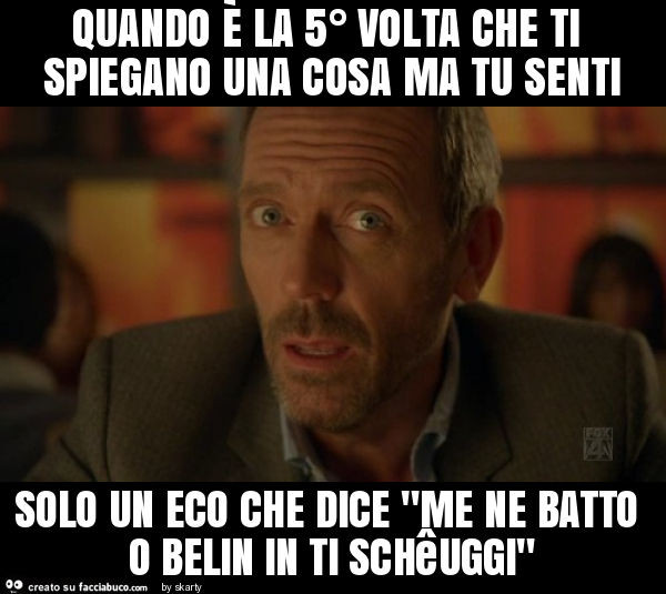 Quando è la 5° volta che ti spiegano una cosa ma tu senti solo un eco che dice "me ne batto o belin in ti schêuggi"